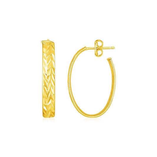 14k Yellow Gold Textured Oval Hoop Earrings