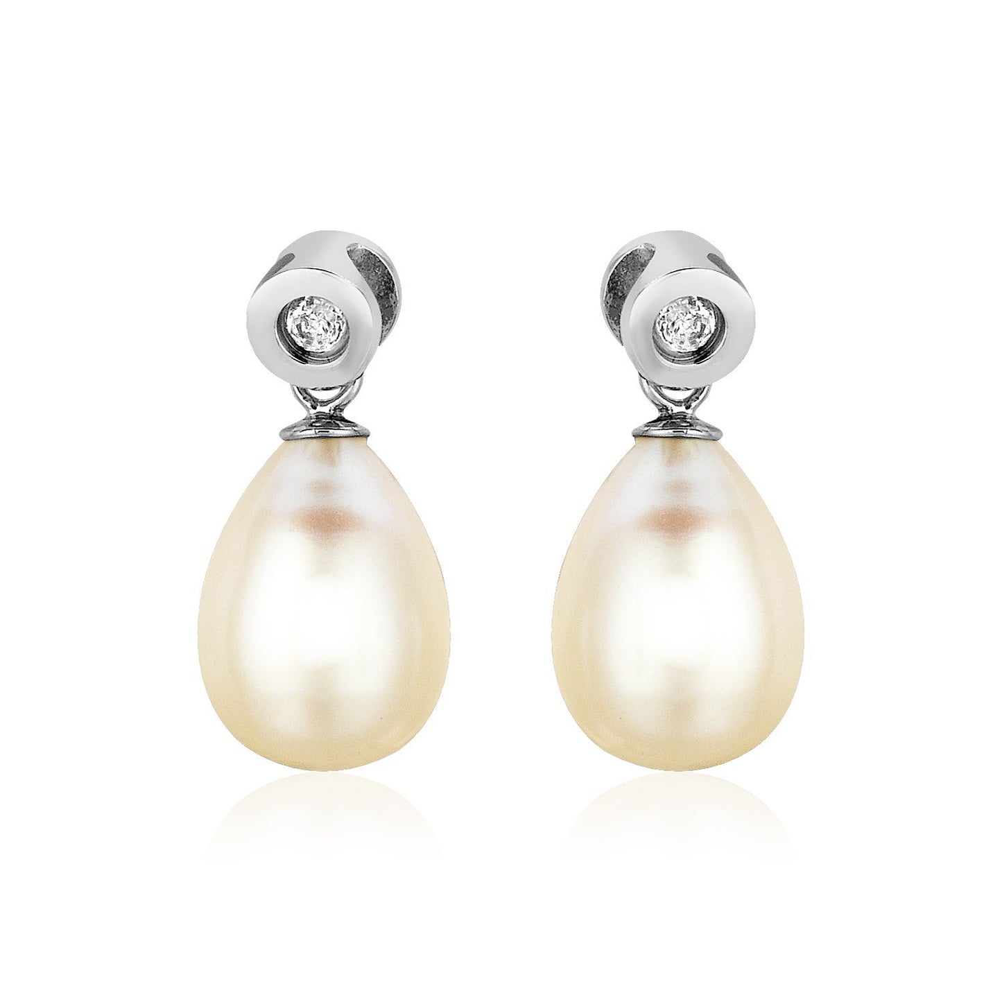 Sterling Silver Earrings with Pear Shaped Freshwater Pearls and Cubic Zirconias