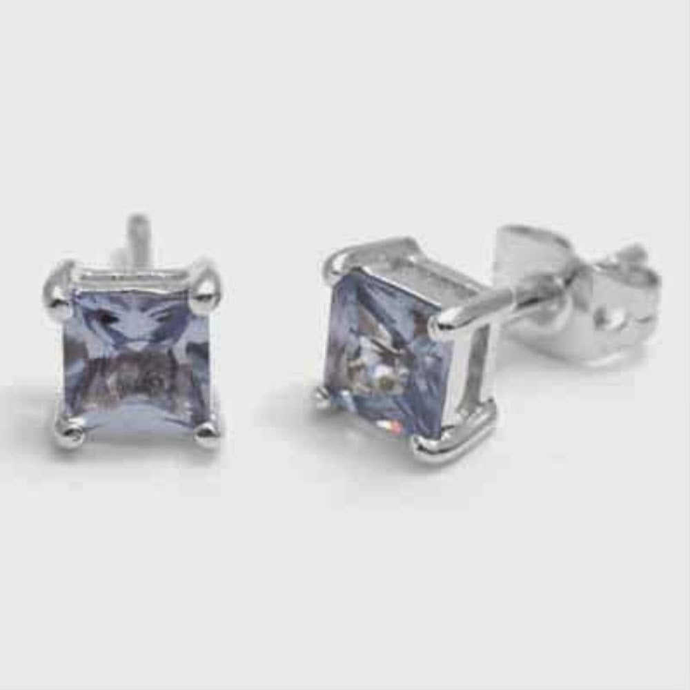 Sterling Silver Square Lavender Cubic Zirconia Stud Earrings