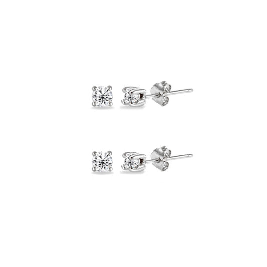 Sterling Silver Cubic Zirconia Set of 2 Round 2mm Stud Earrings