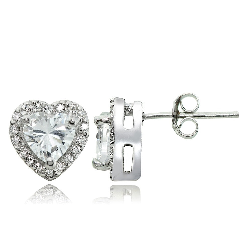 Sterling Silver Cubic Zirconia Heart Stud Earrings