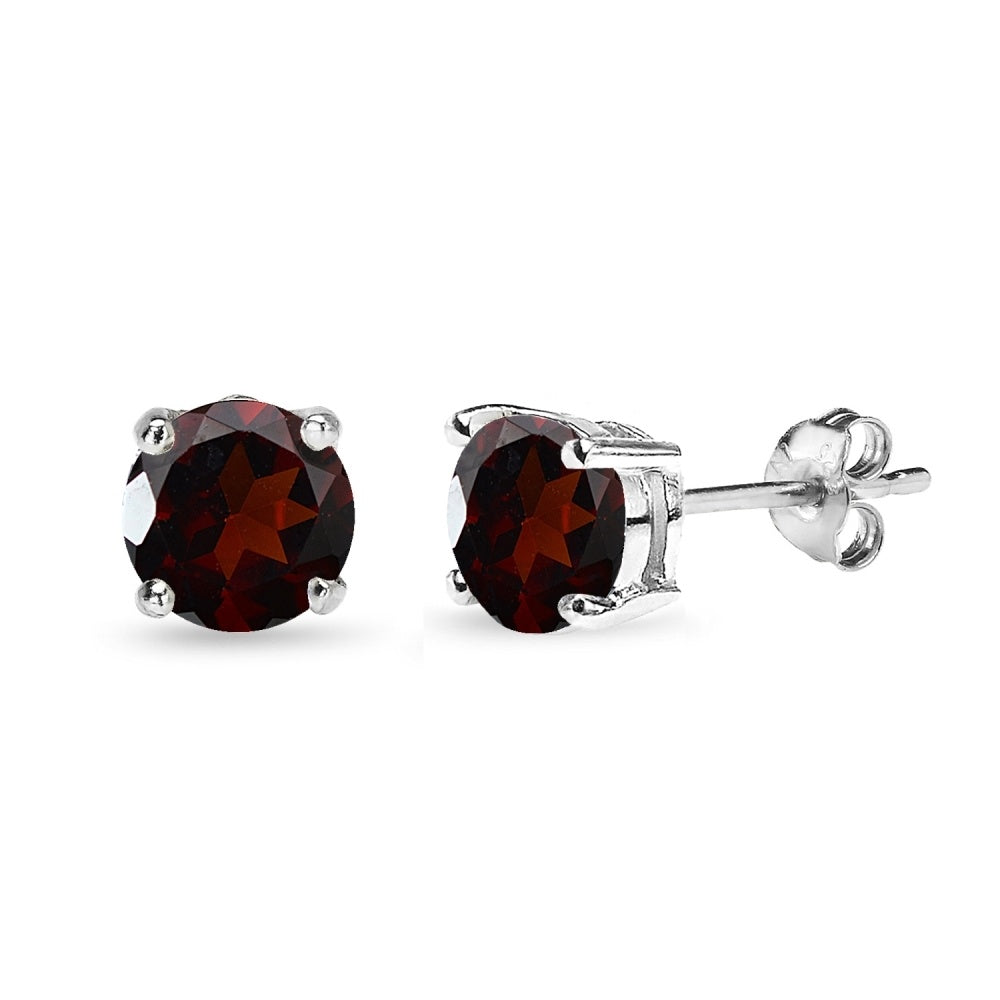 Sterling Silver Garnet 7mm Round-Cut Solitaire Stud Earrings