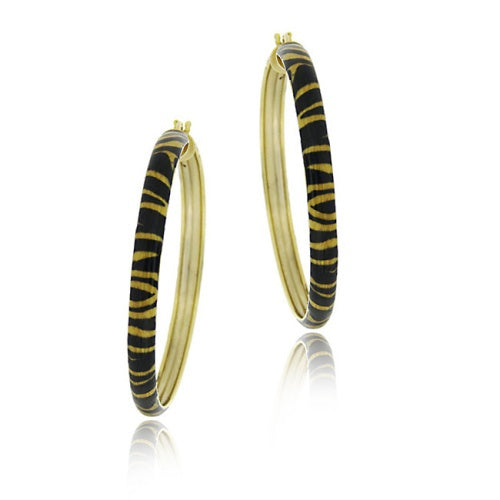 18k Gold Over Sterling Silver Enamel Tiger Pattern 40mm Hoop Earrings