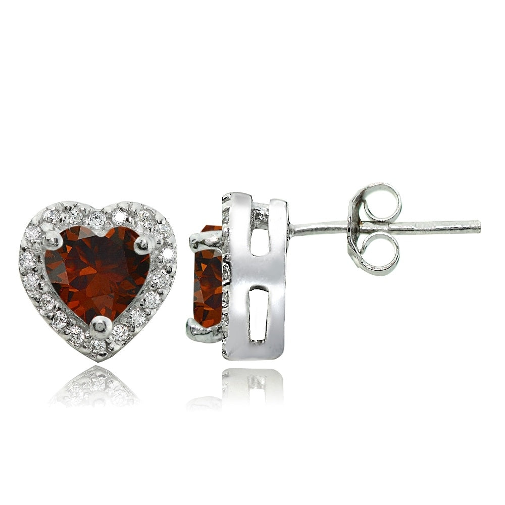 Sterling Silver 1.85ct Garnet and White Topaz Heart Stud Earrings