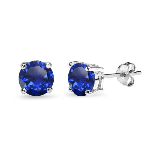 Sterling Silver Created Blue Sapphire 7mm Round-Cut Solitaire Stud Earrings