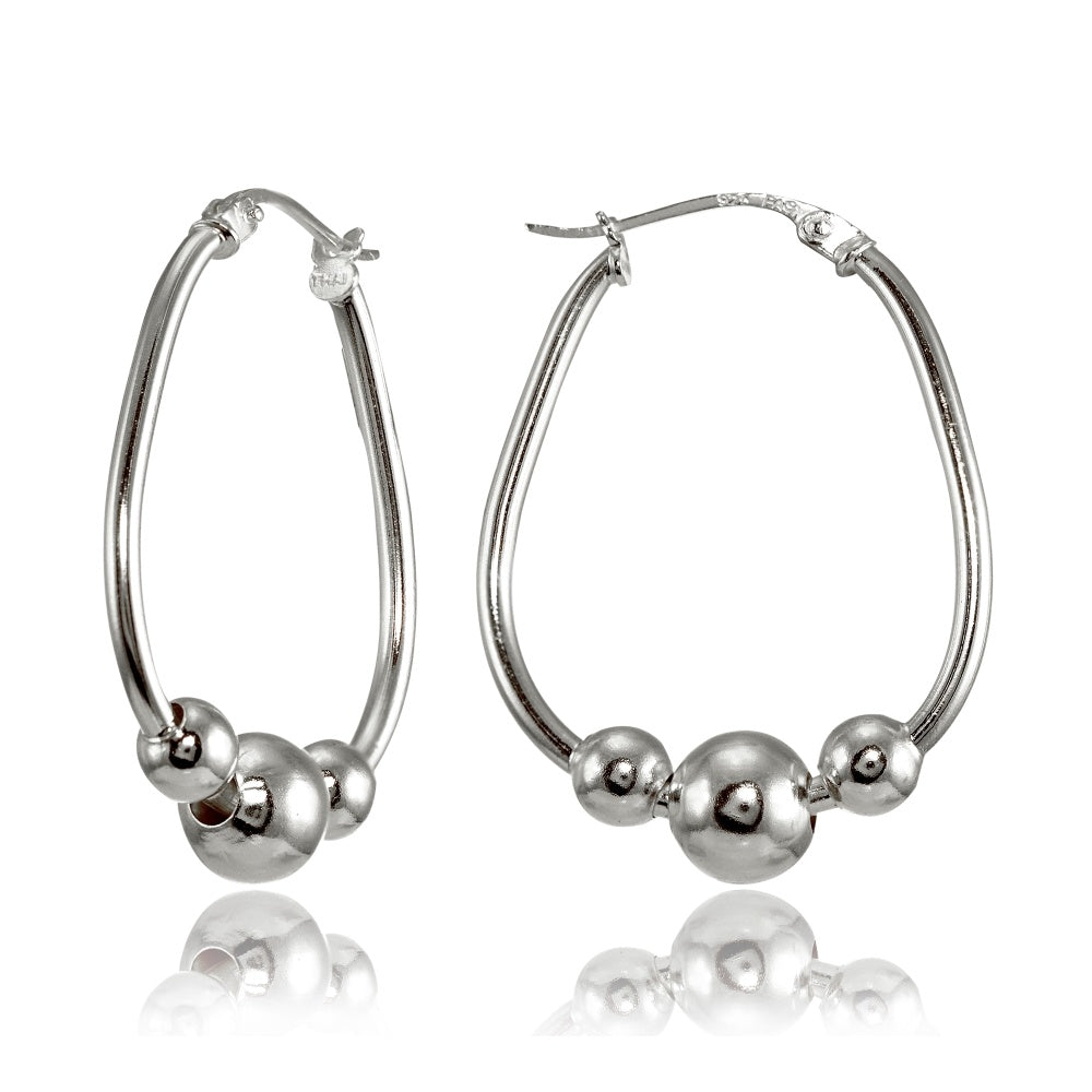 Sterling Silver Polished Beaded 18mm Hoop Earrings