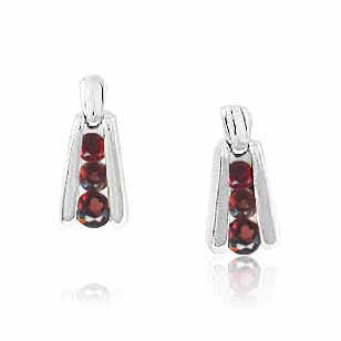 Sterling Silver Garnet 3 Stone Earrings