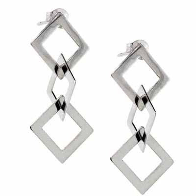 Sterling Silver Intertwined Diamond Shape Dangle Earrings