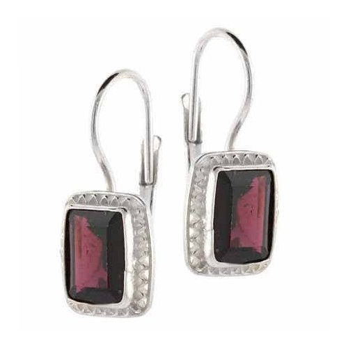 Sterling Silver Filigree Genuine Garnet Stone Rectangle LeverBack Lever Back Lever Back Earrings