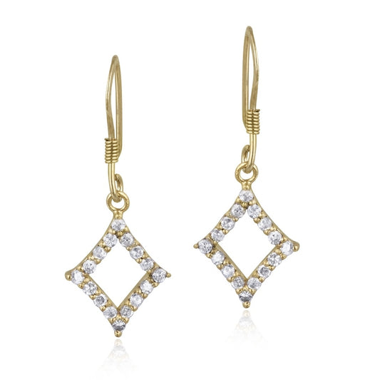 18K Gold over Sterling Silver CZ Diamond Shape Dangle Earrings