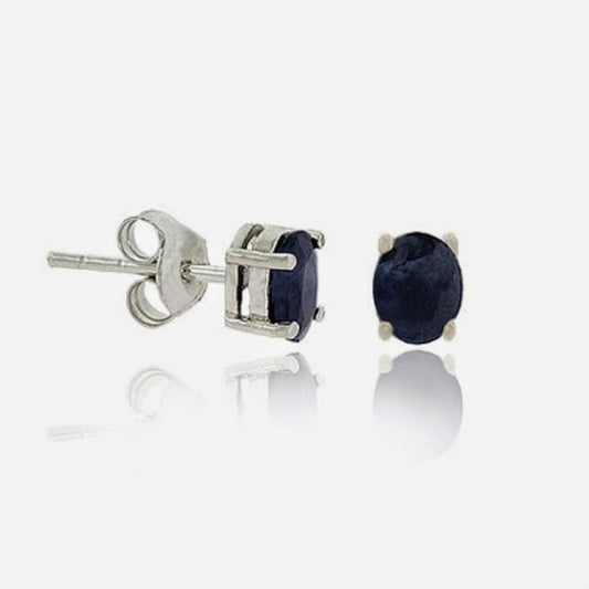 Sterling Silver .925 Genuine Sapphire Stone Oval Prong Small 6x4 Stud Earrings