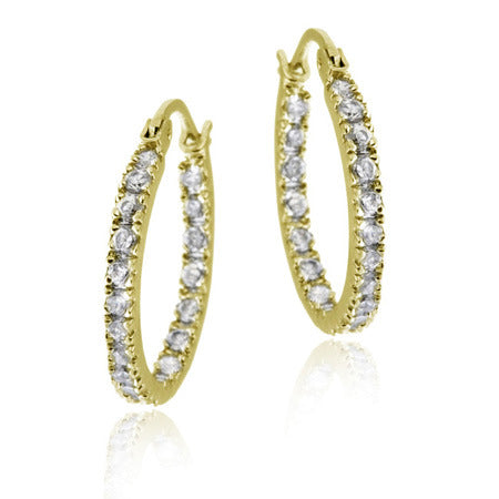 18k Gold over Silver 18mm Inside Out CZ Hoop Earrings