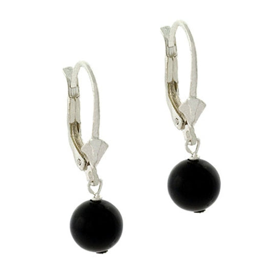 Sterling Silver Genuine Onyx Leverback Earrings