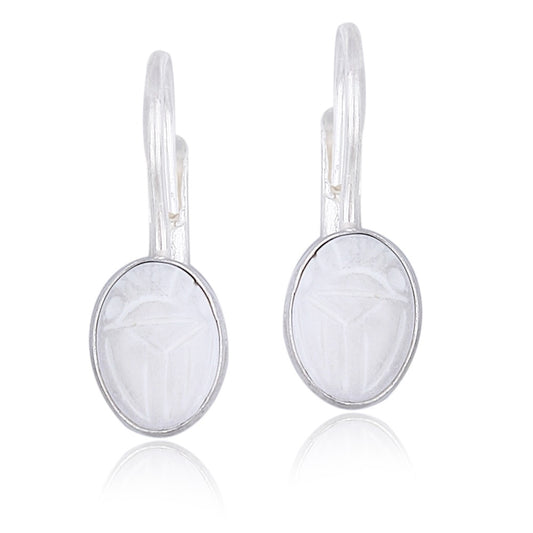 Sterling Silver White Stone Round Lever-Back Earrings