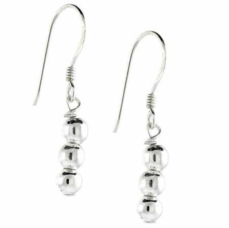 Sterling Silver Triple Bead Dangle Earrings