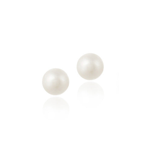 18K Gold over Sterling Silver Freshwater Cultured 5.5-6mm White Pearl Stud Earrings