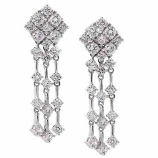 Sterling Silver CZ Long Dangling 3 Strand Chandelier Earrings