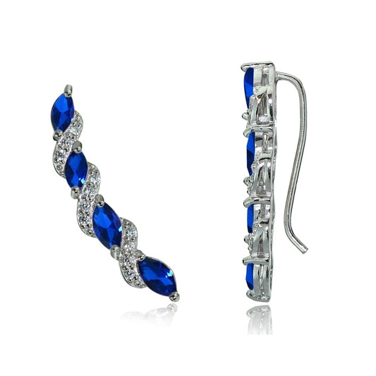 Sterling Silver Created Sapphire and White Topaz Twist Crawler Climber Earrings