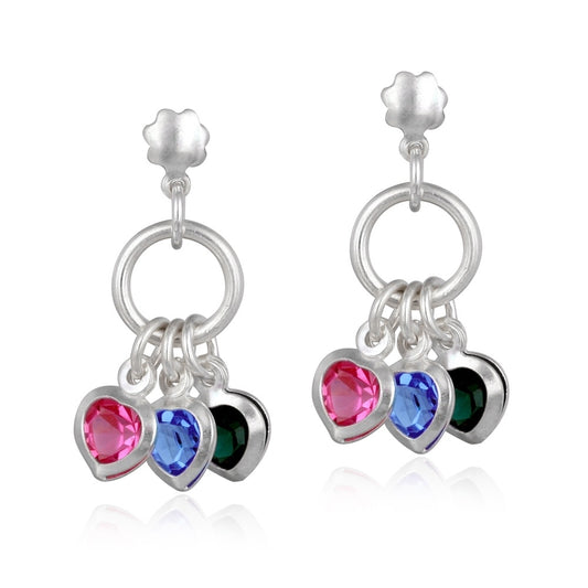 Sterling Silver Multi-Color CZ Hearts Dangle Earrings