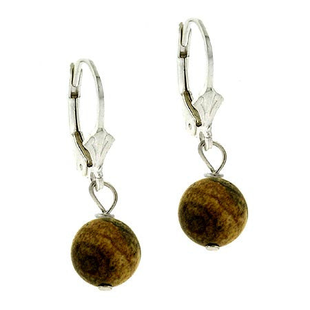 Sterling Silver 8mm Desert Jasper Bead Lever-Back Earrings