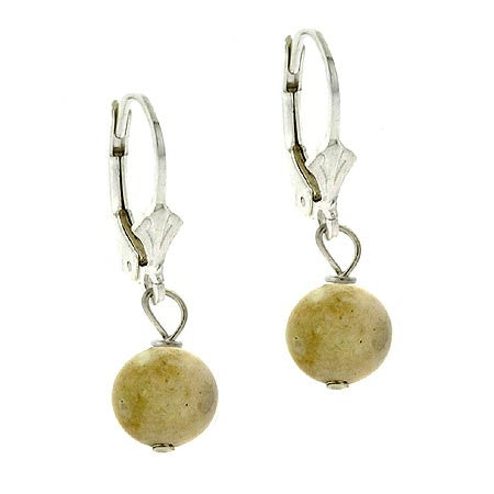 Sterling Silver 8mm Riverstone Bead Lever-Back Earrings