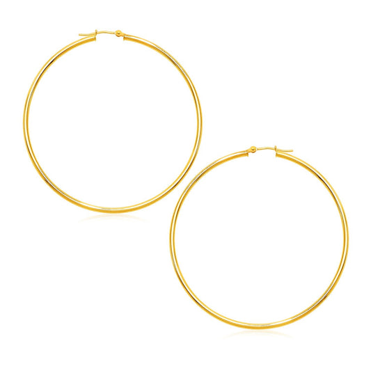 14k Yellow Gold Polished Large Round Hoop Earrings