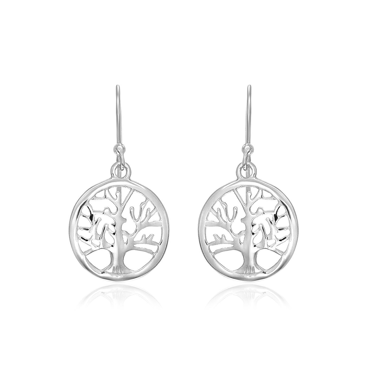 Sterling Silver Round Tree of Life Earrings