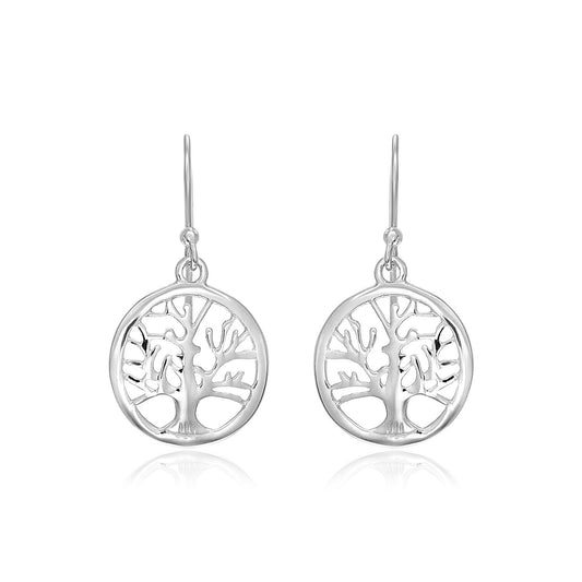 Sterling Silver Round Tree of Life Earrings