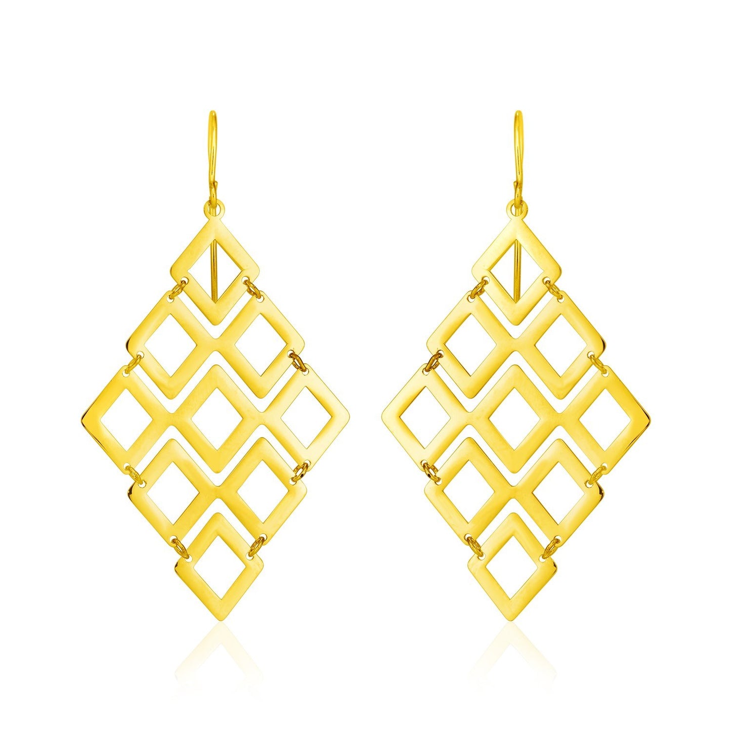 14k Yellow Gold Earrings with Polished Open Diamond Motifs