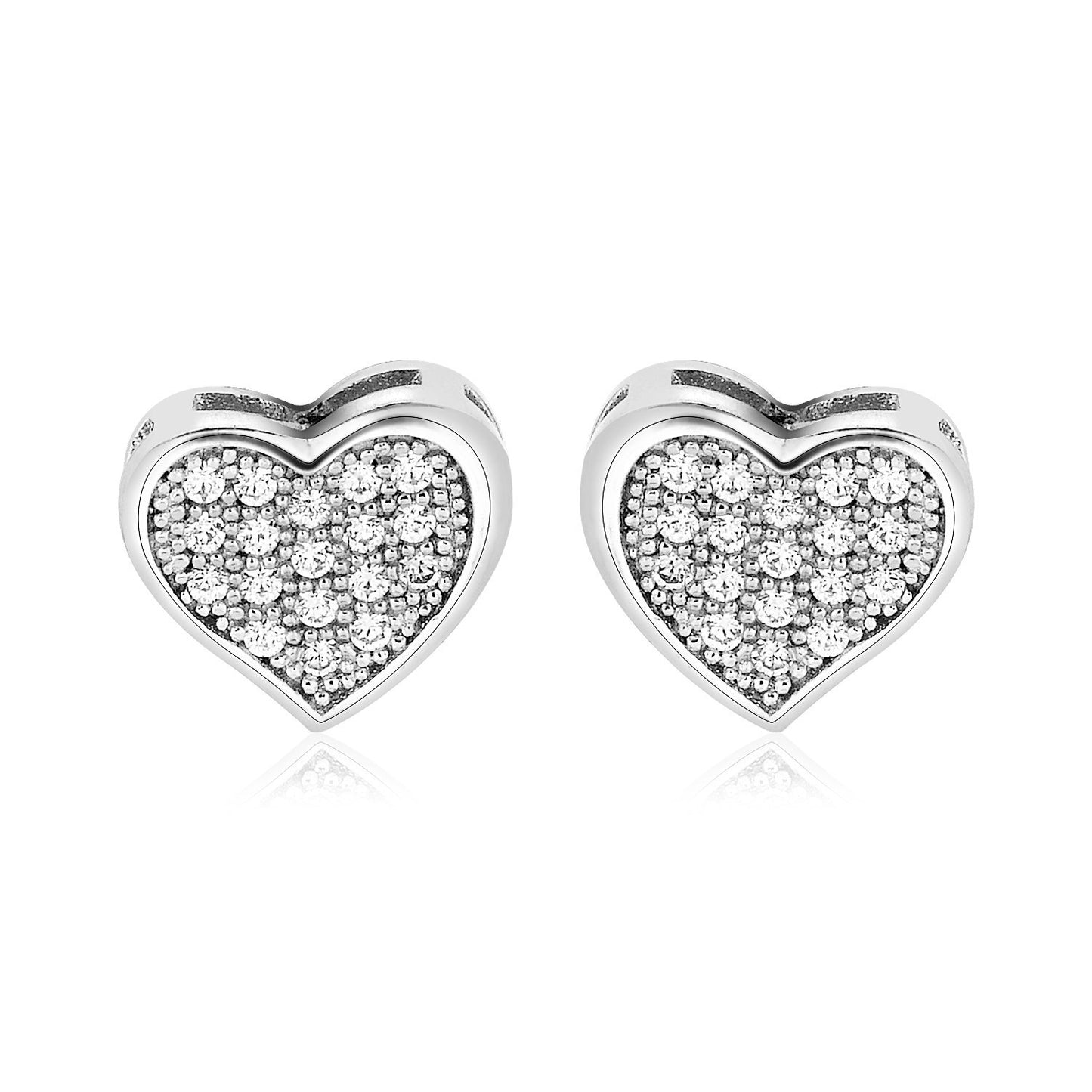 Sterling Silver Heart Earrings with Cubic Zirconias