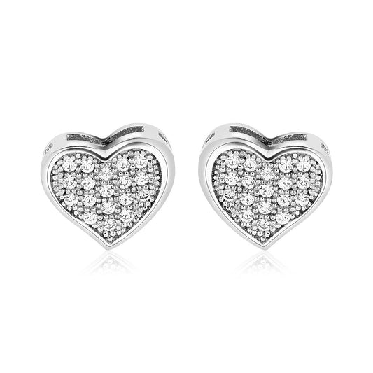 Sterling Silver Heart Earrings with Cubic Zirconias