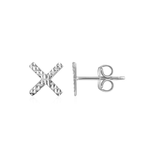 14k White Gold Textured X Post Earrings