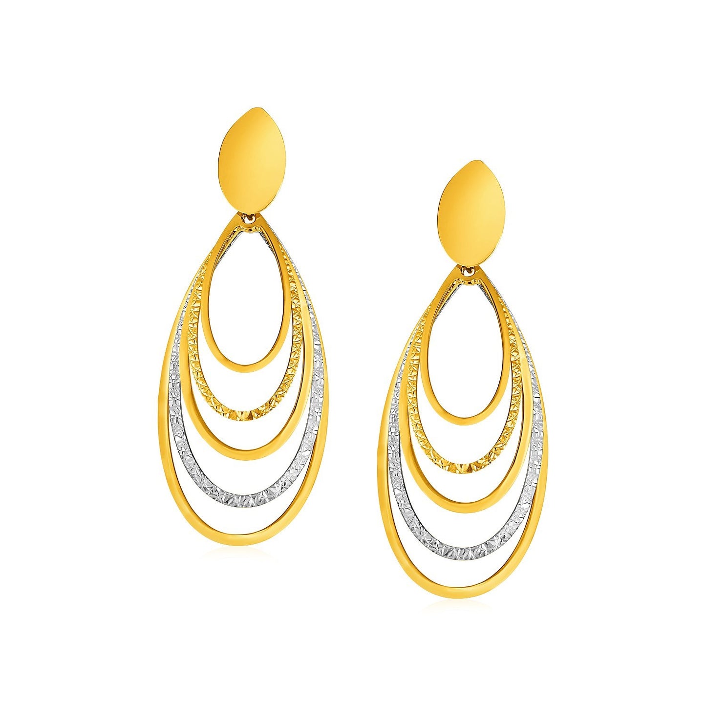 14k Two Tone Gold Two Toned Post Earrings with Graduated Ovals