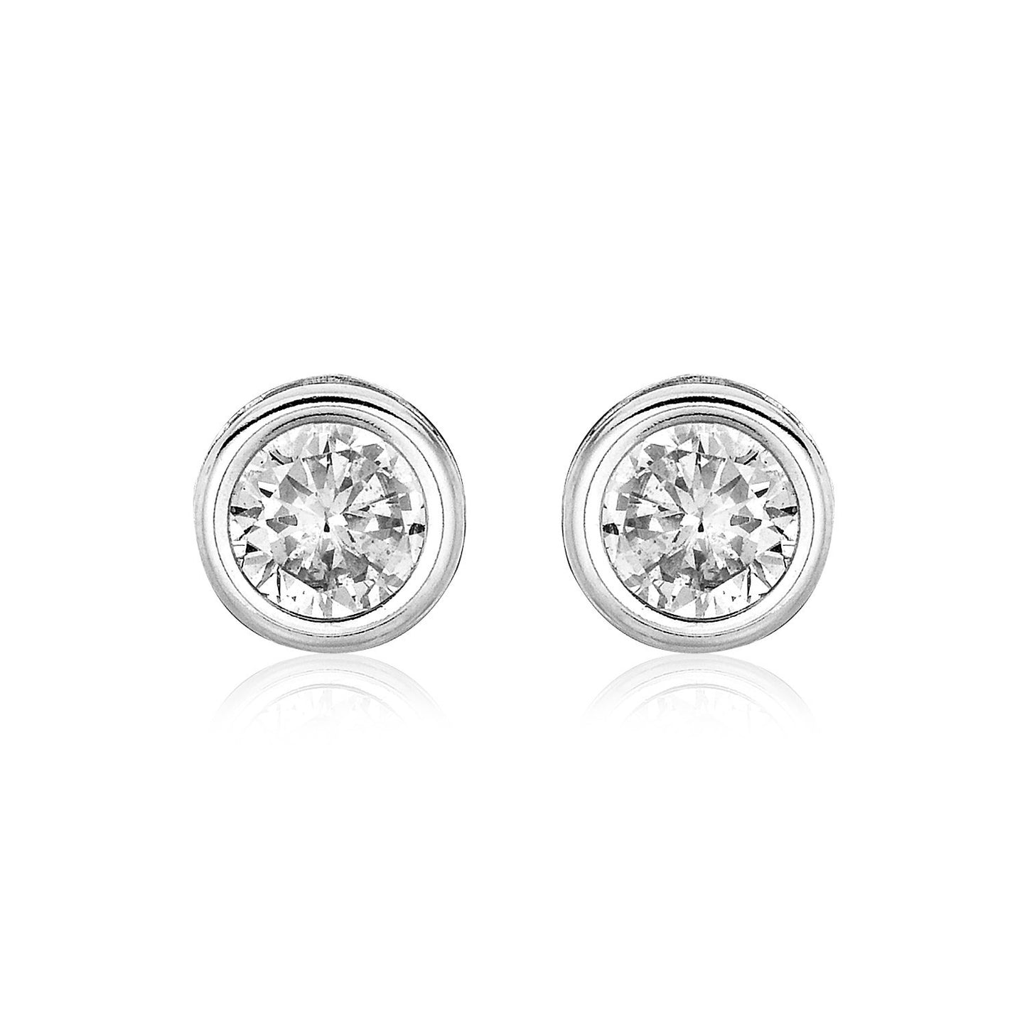 Sterling Silver Round Bezel Set Cubic Zirconia Earrings