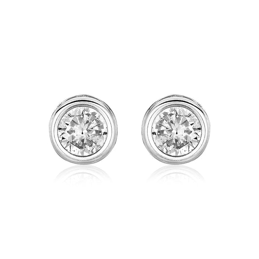 Sterling Silver Round Bezel Set Cubic Zirconia Earrings