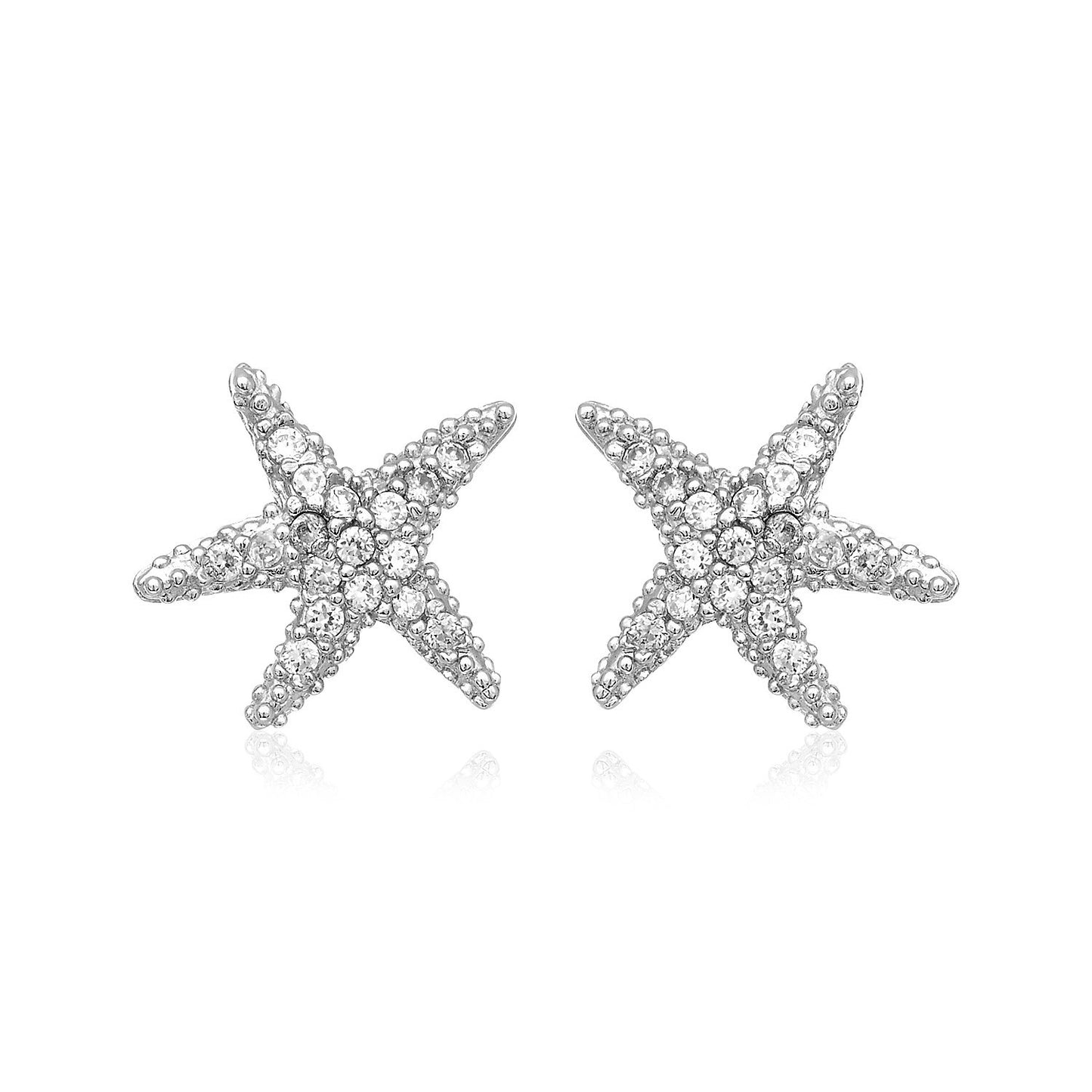 Sterling Silver Petite Starfish Earrings with Cubic Zirconias