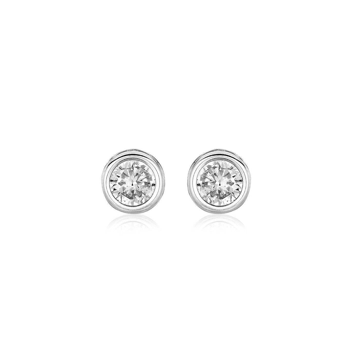 Sterling Silver Round Bezel Set Cubic Zirconia Earrings