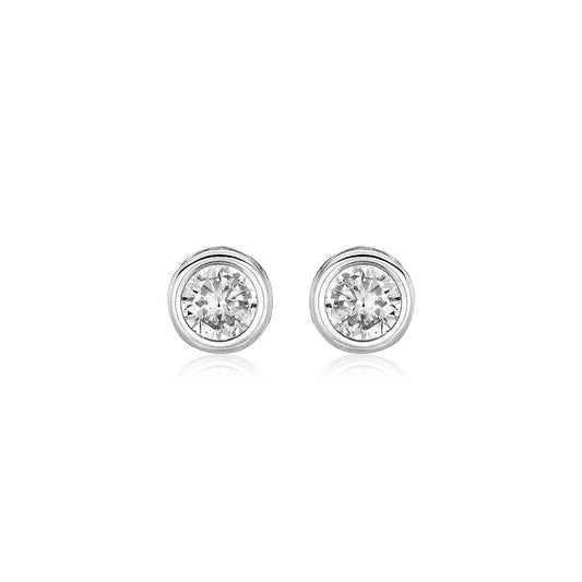 Sterling Silver Round Bezel Set Cubic Zirconia Earrings