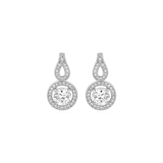 Earrings with Circle and Teardrop Motif with Cubic Zirconia in Sterling Silver