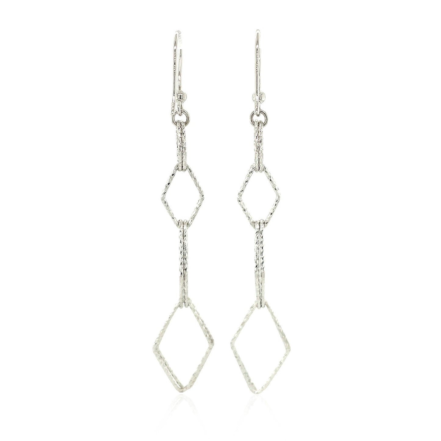 Sterling Silver Textured Interlocking Diamond Motif Dangle Earrings