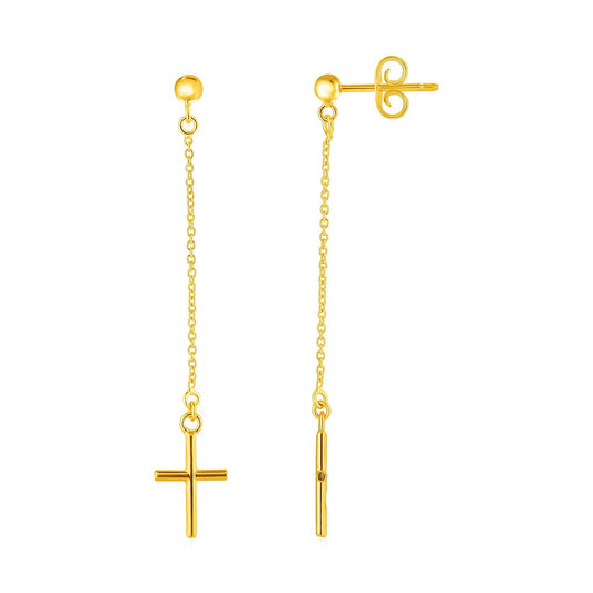 14k Yellow Gold Post Earrings with Cross Dangles