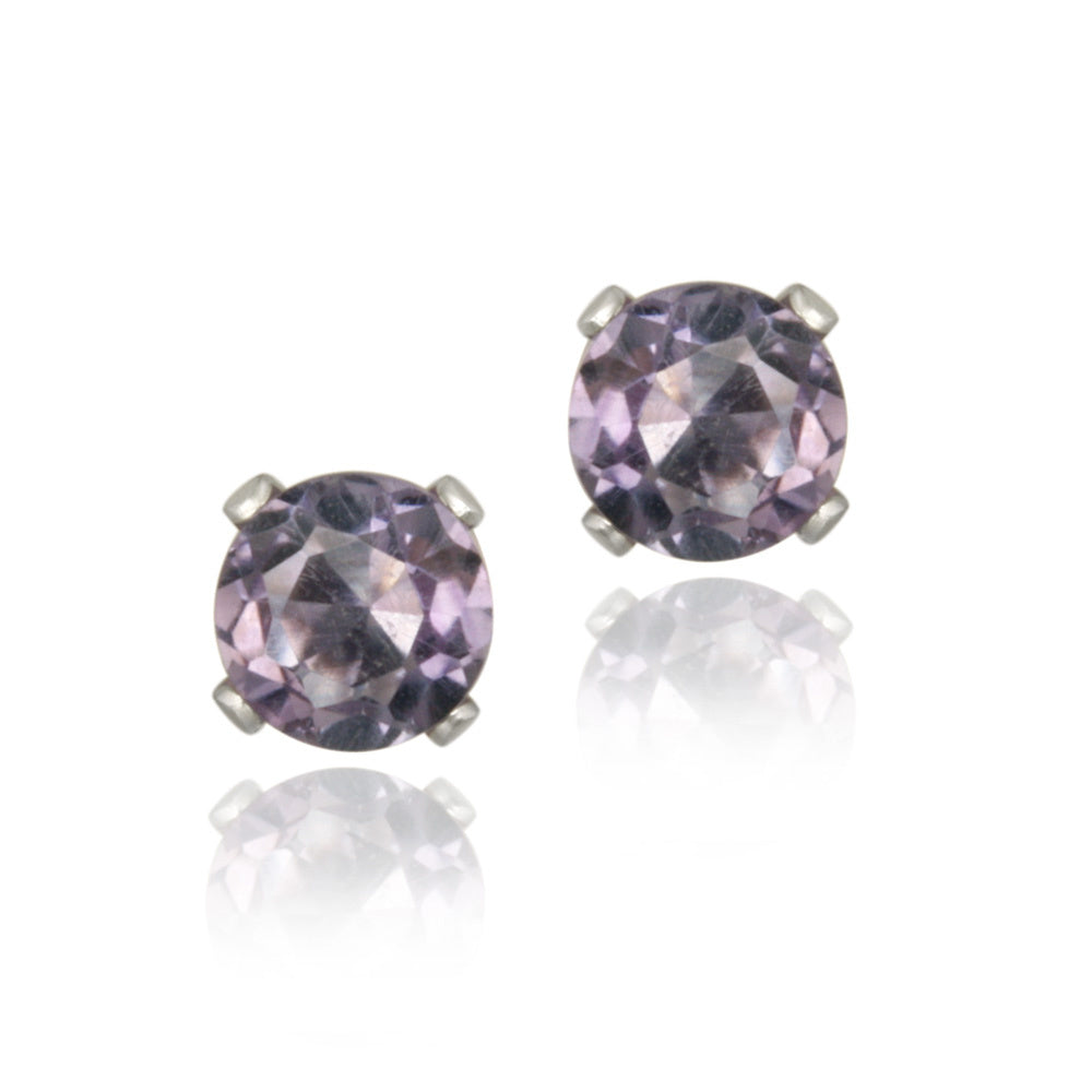 14K White Gold 4/5ct Amethyst Stud Earrings, 5mm