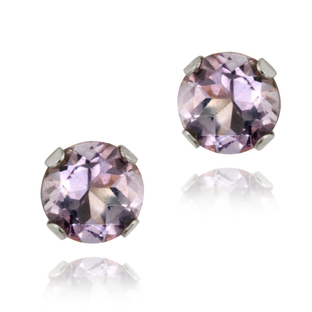 14K White Gold 1/2ct Amethyst Stud Earrings, 4mm