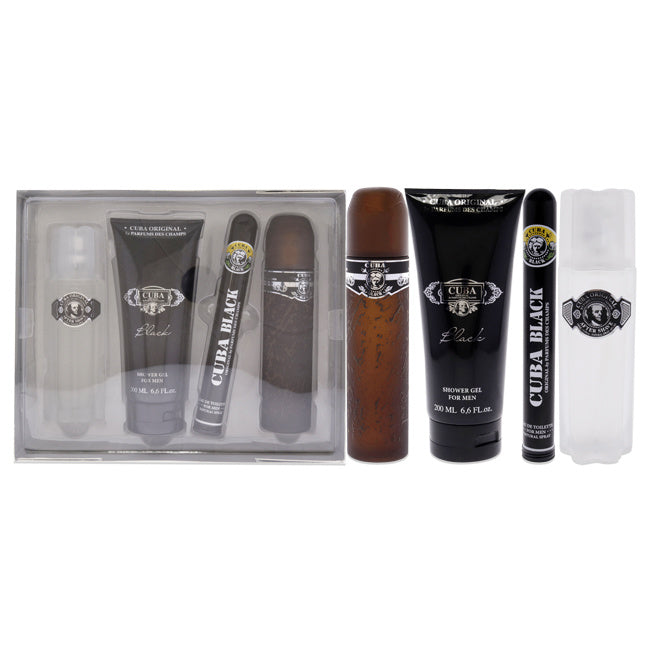 Cuba Black by Cuba for Men - 4 Pc Gift Set 3.4oz EDT Spray; 1.7oz EDT Spray; 3.3oz After Shave; 6.7oz Shower Gel