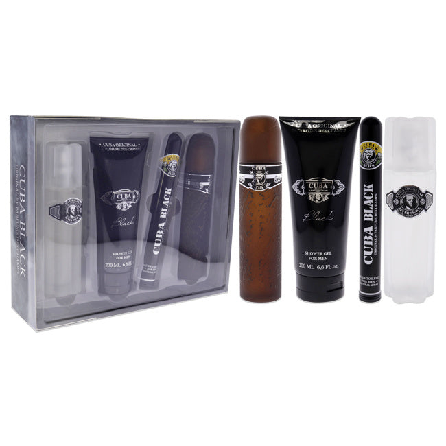 Cuba Black by Cuba for Men - 4 Pc Gift Set 3.4oz EDT Spray; 1.7oz EDT Spray; 3.3oz After Shave; 6.7oz Shower Gel