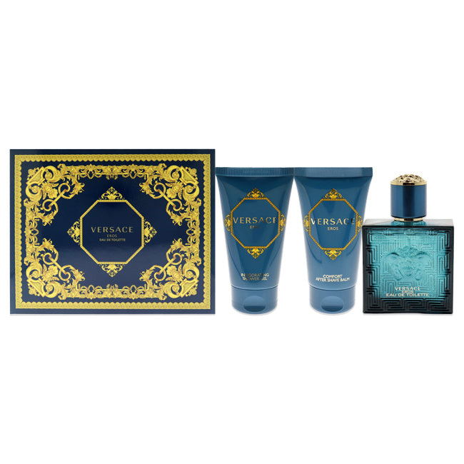 Versace Eros by Versace for Men - 3 Pc Gift Set 1.7 oz EDT Spray; 1.7 oz Comfort After Shave Balm; 1.7 oz Invigorating Shower Gel