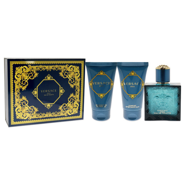 Versace Eros by Versace for Men - 3 Pc Gift Set 1.7 oz EDT Spray; 1.7 oz Comfort After Shave Balm; 1.7 oz Invigorating Shower Gel