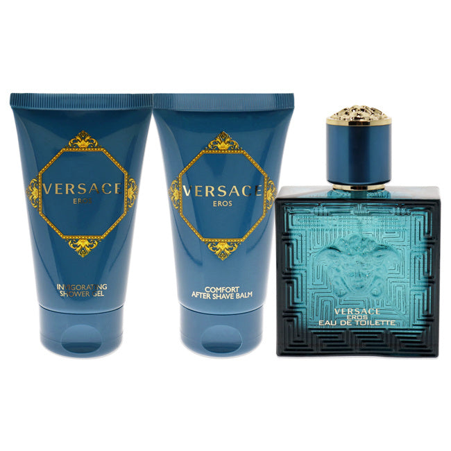 Versace Eros by Versace for Men - 3 Pc Gift Set 1.7 oz EDT Spray; 1.7 oz Comfort After Shave Balm; 1.7 oz Invigorating Shower Gel