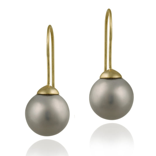 18K Gold over Sterling Silver 12mm Gray Shell Pearl Drop Earrings