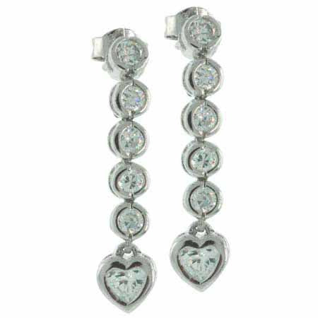 Sterling Silver CZ Circle and Heart Dangle Earrings